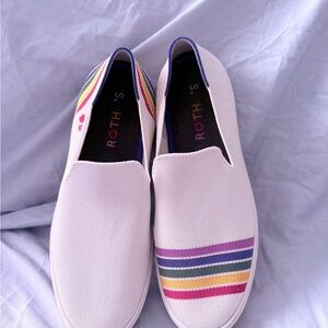 Rothy's Women's White Sneakers with Colorful Stripes